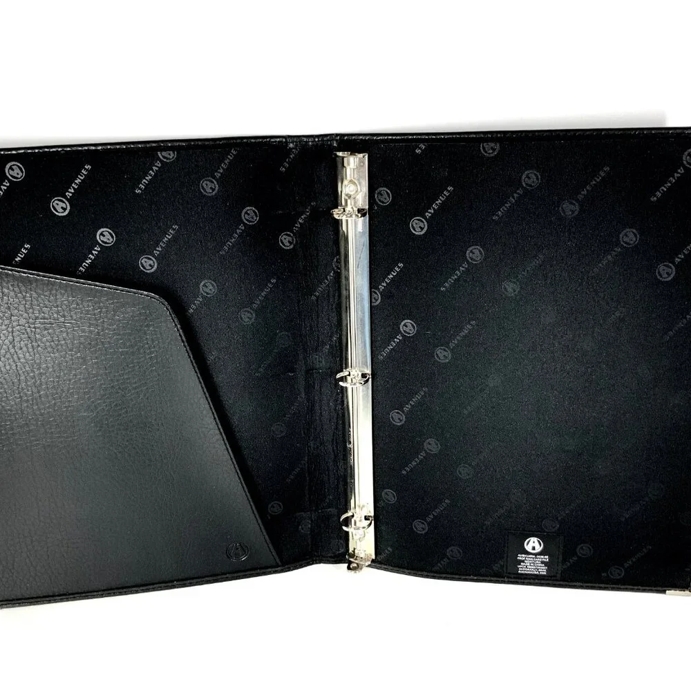 Avenues Vintage-Style Black Faux Leather 3-Ring Binder – Classic Office Organiza